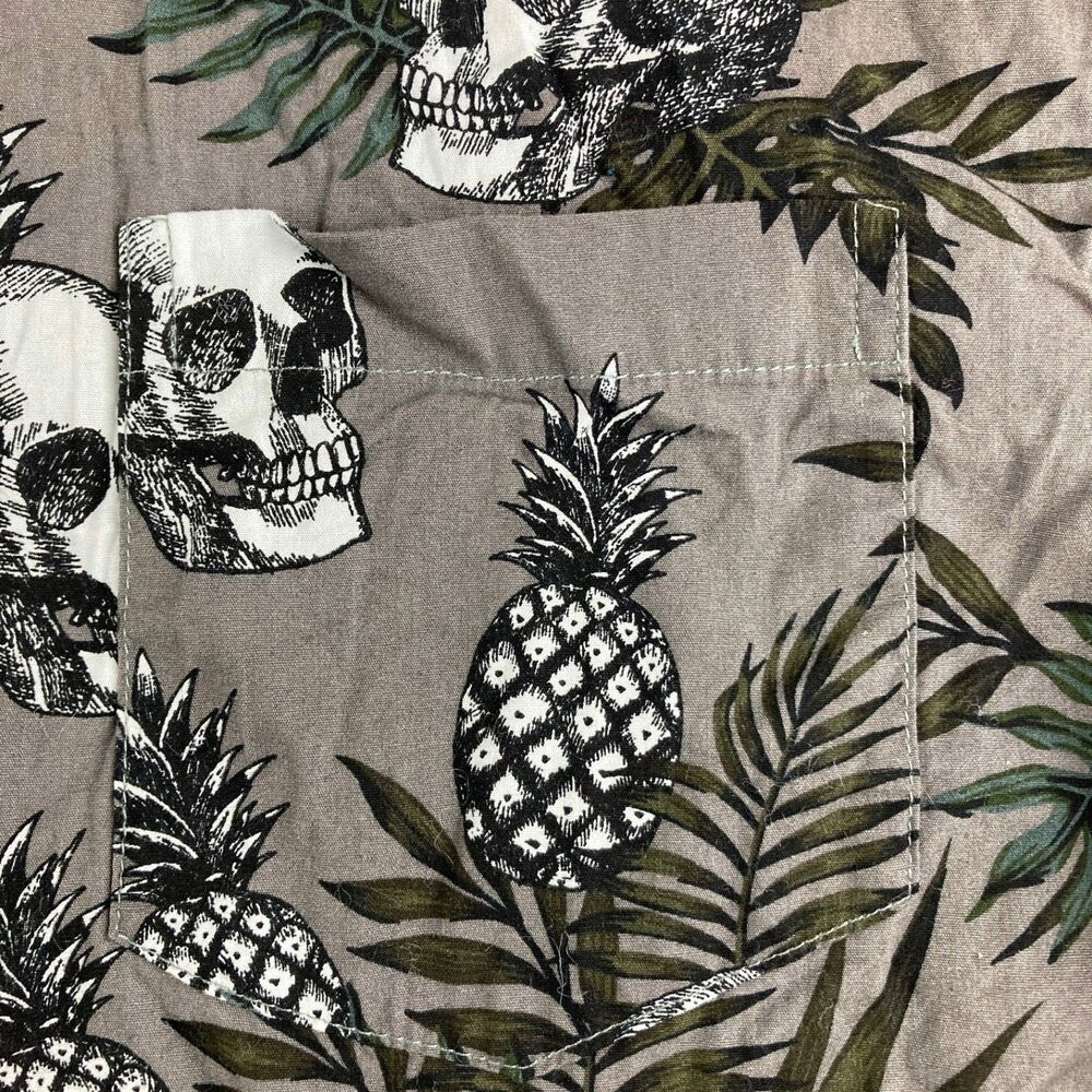 Coastal Mens Large Skull Pineapple Hawaiian Shirt Gray Tropical Button Up - Picture 3 of 9